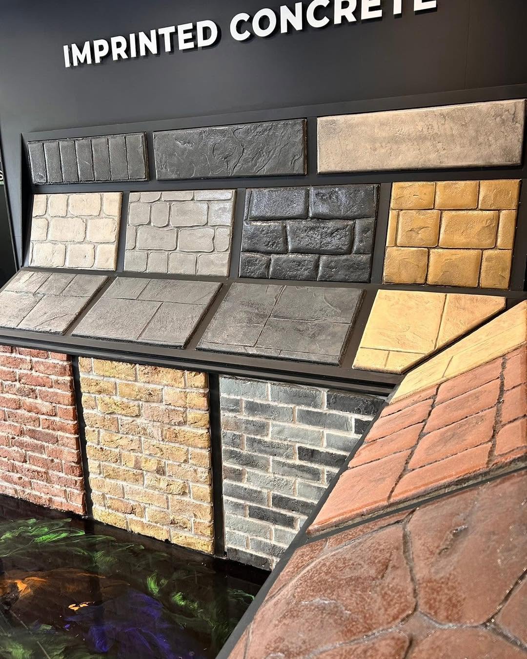 Imprinted concrete pattern & colour samples in our showroom