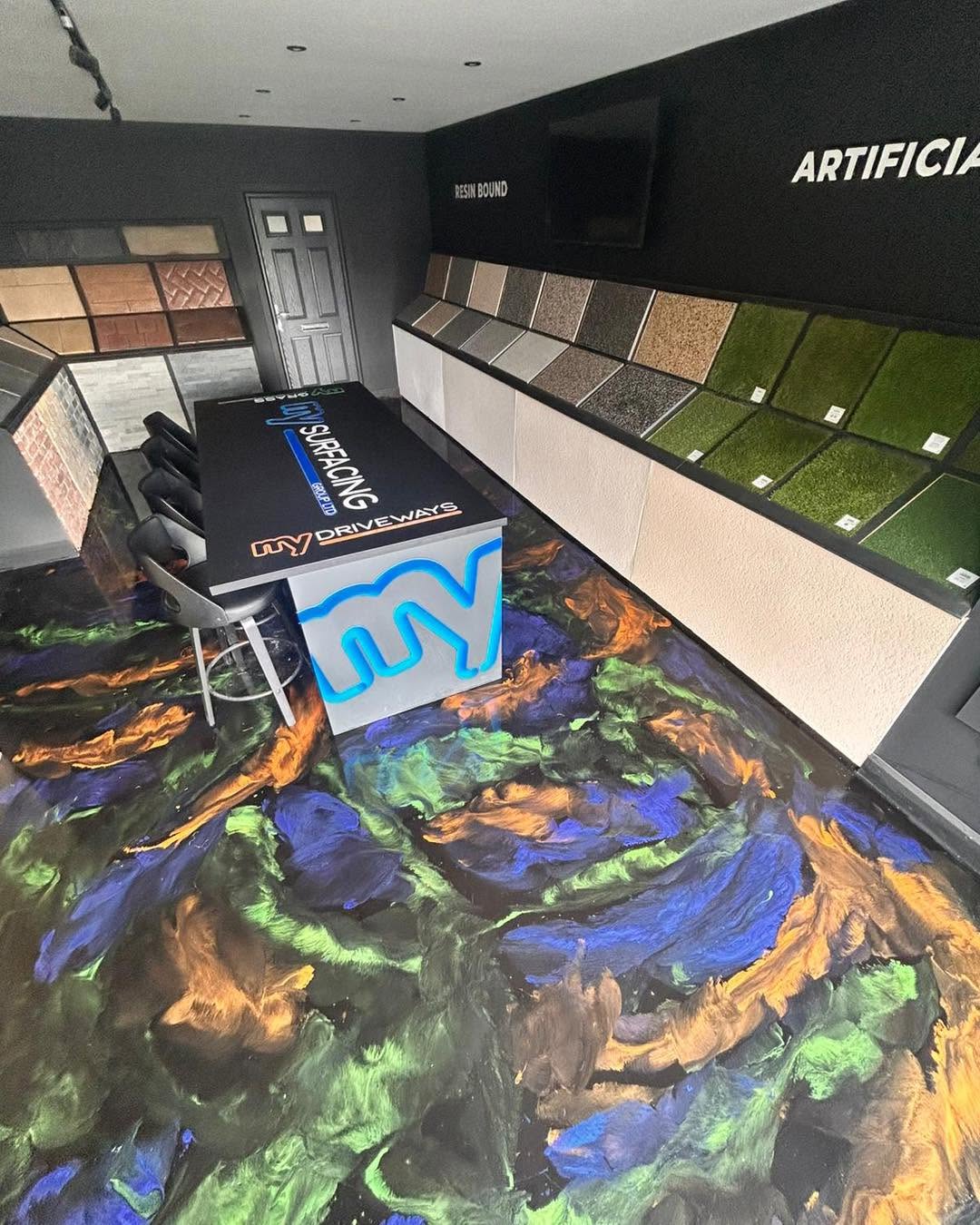 Our showroom — resin, imprinted concrete & artificial grass displays